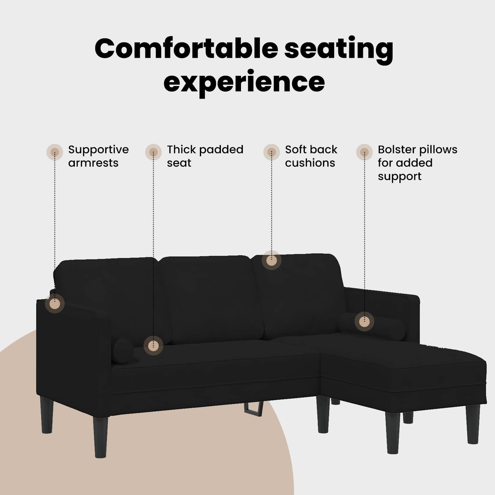 Sofa Set with Cushion Black Polyester