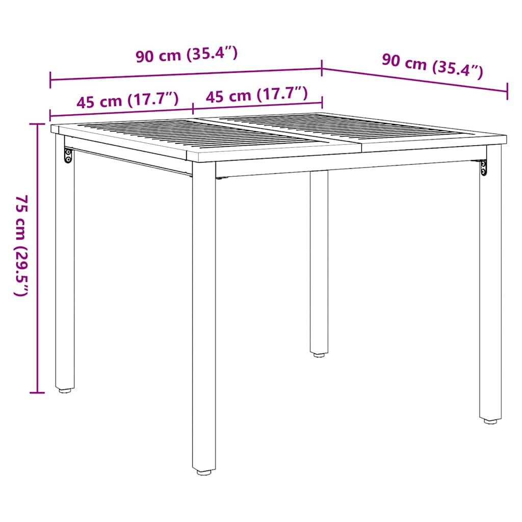 Outdoor Table Natural and Black 90 x 90 x 75 cm