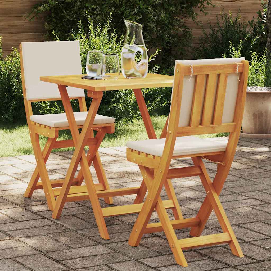 Bistro Set with Cushion 3 pcs Oil Natural Solid Acacia Wood