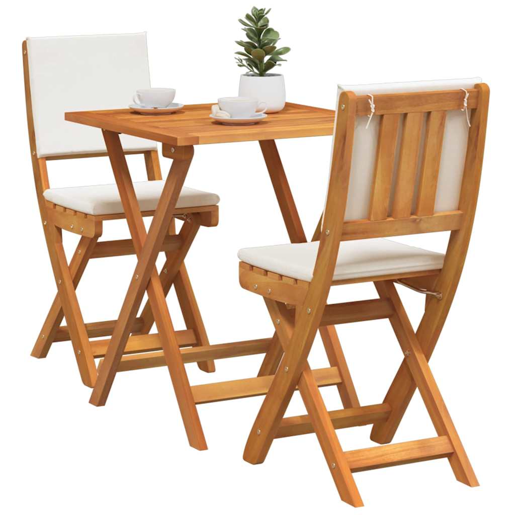 Bistro Set with Cushion 3 pcs Oil Natural Solid Acacia Wood