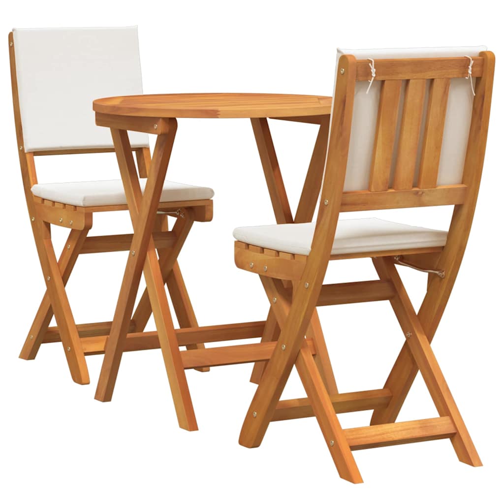 Bistro Set with Cushion 3 pcs Oil Natural Solid Acacia Wood