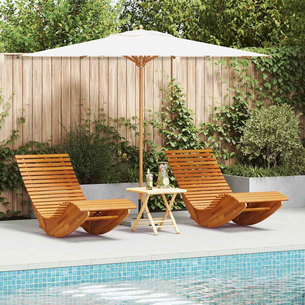 Lounger 2 pcs Solid Acacia Wood Brown