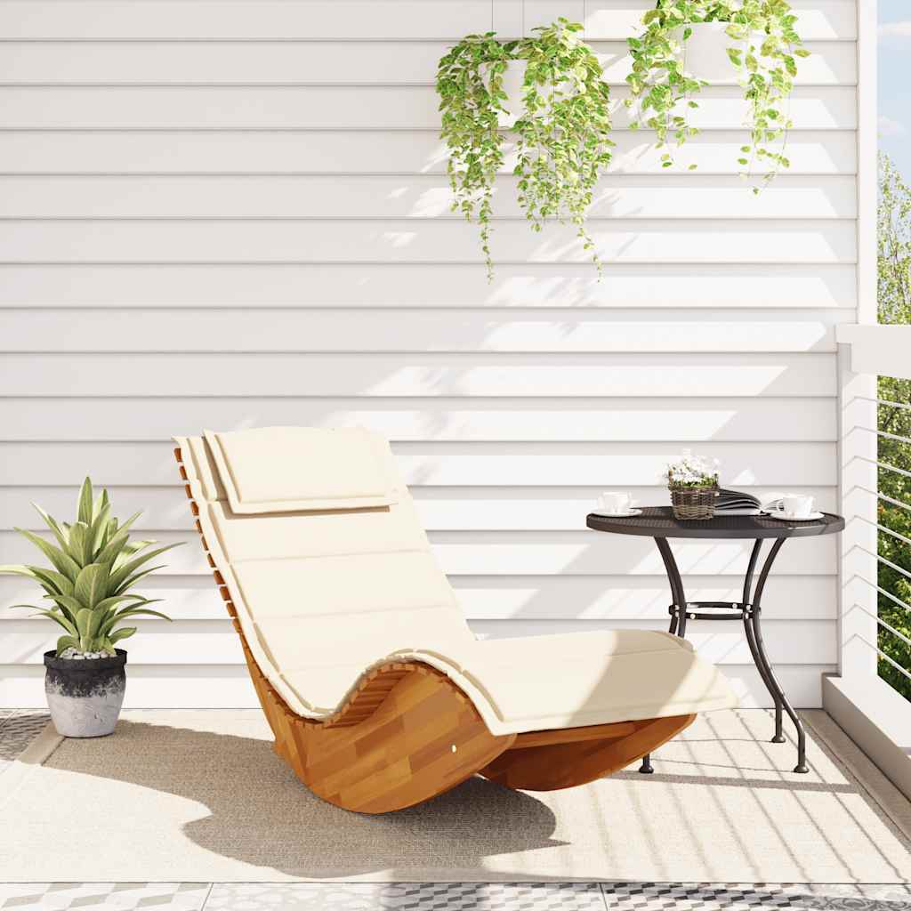 Rocking Sun Lounger with Cushion Solid Wood Acacia