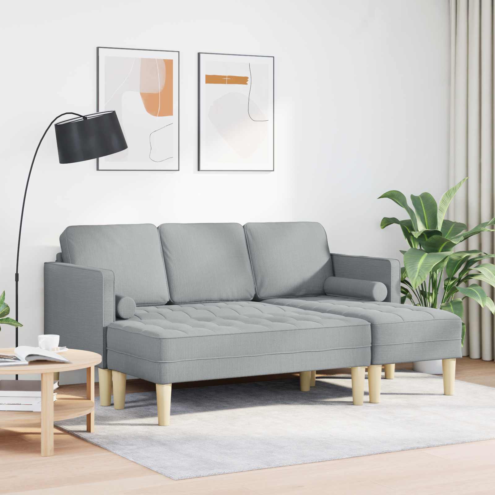 Sofa Set 2 pcs Light Grey Polyester
