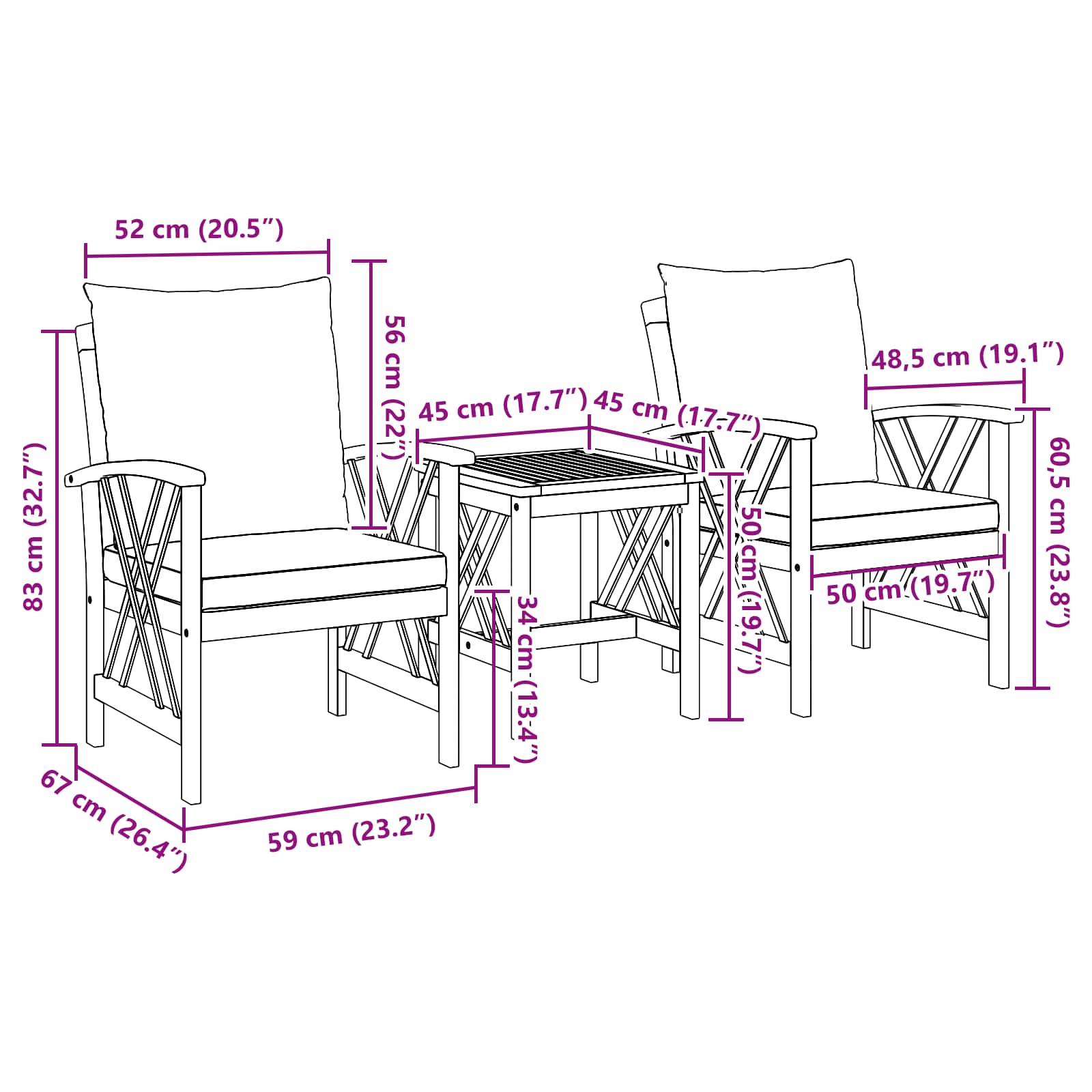 Garden Sofa Set 3 pcs Oil Natural Solid Acacia Wood