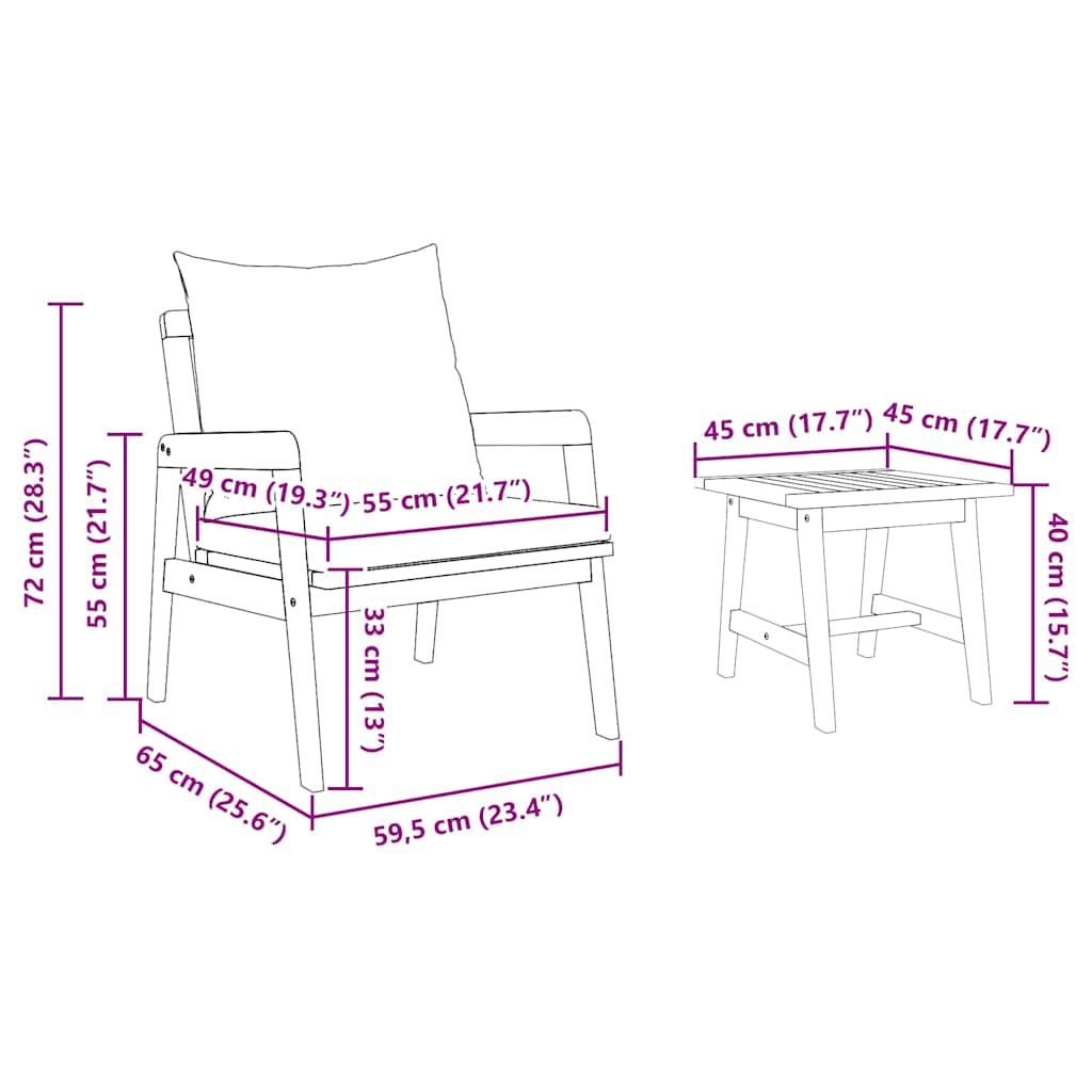 Bistro Set with Cushion 3 pcs Brown Solid Acacia Wood
