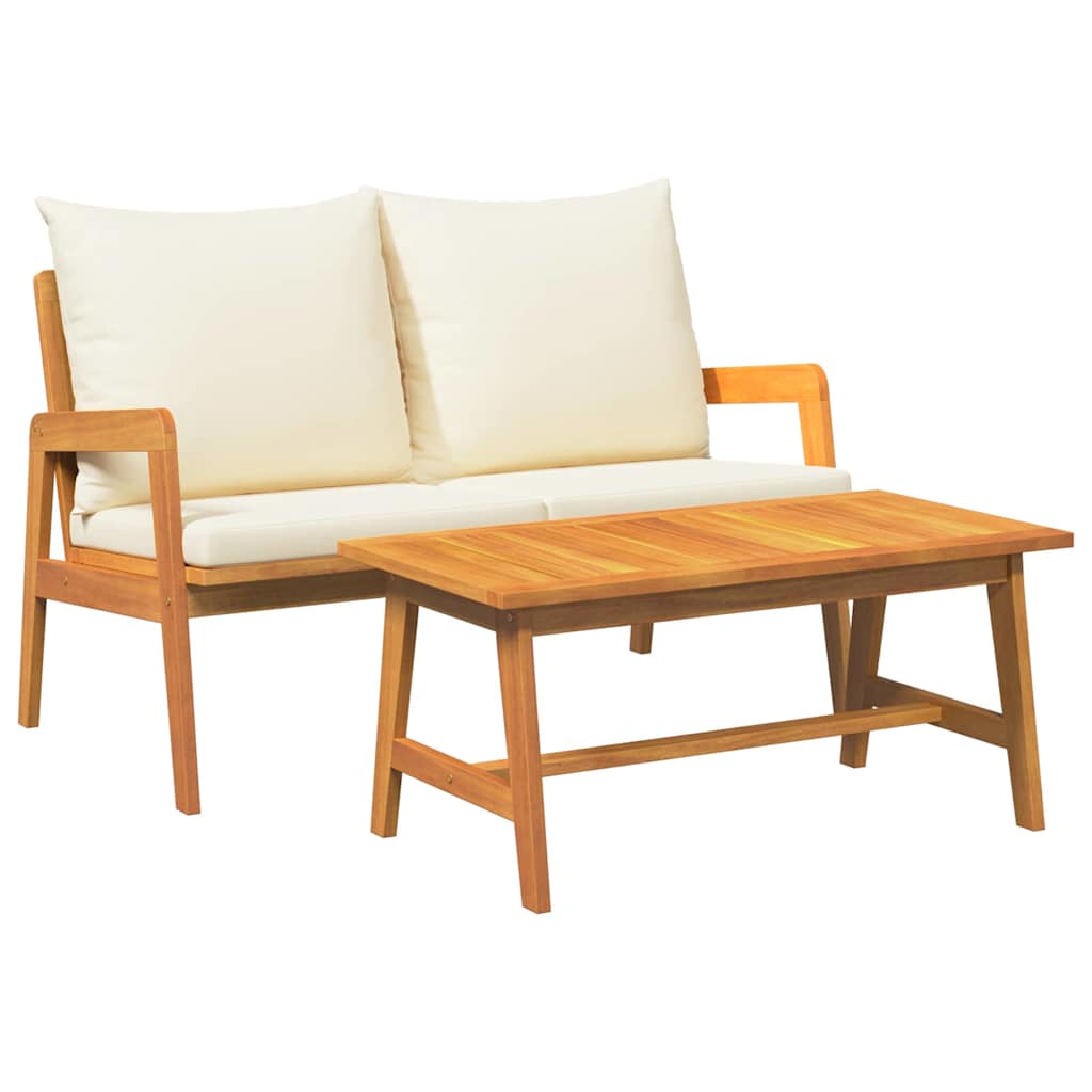 Bistro Set with Cushion 2 pcs Oil Natural Solid Acacia Wood