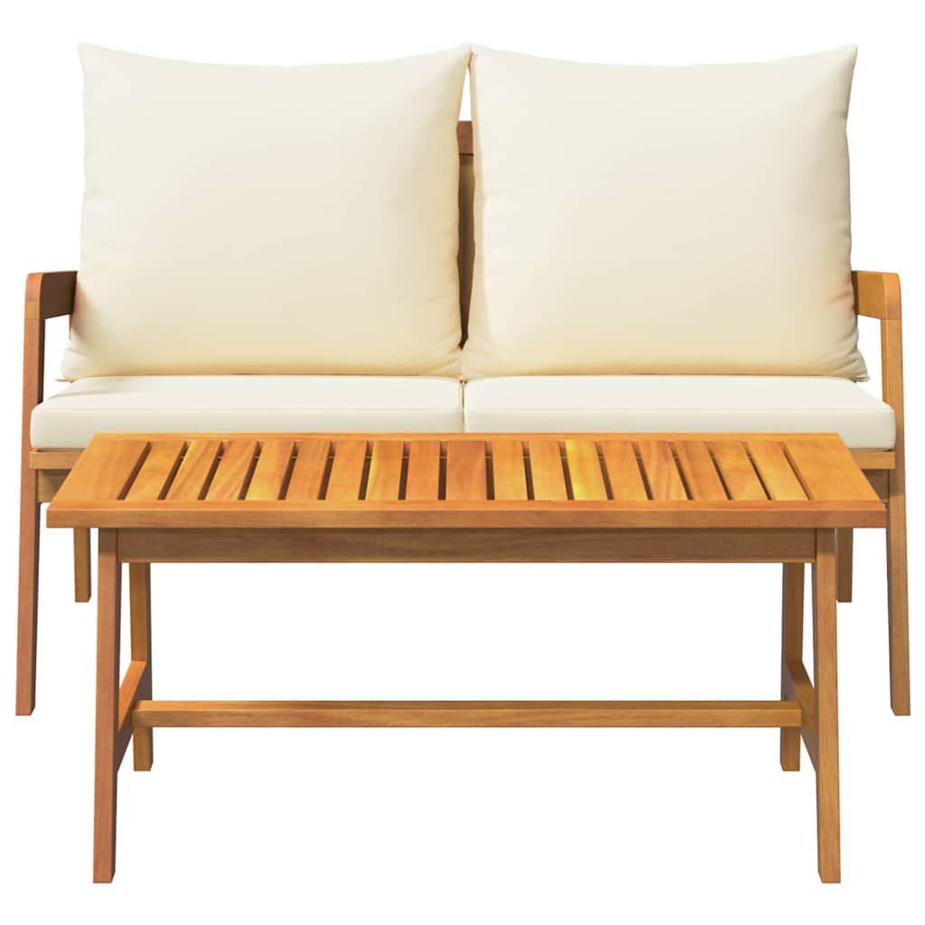 Bistro Set with Cushion 2 pcs Oil Natural Solid Acacia Wood