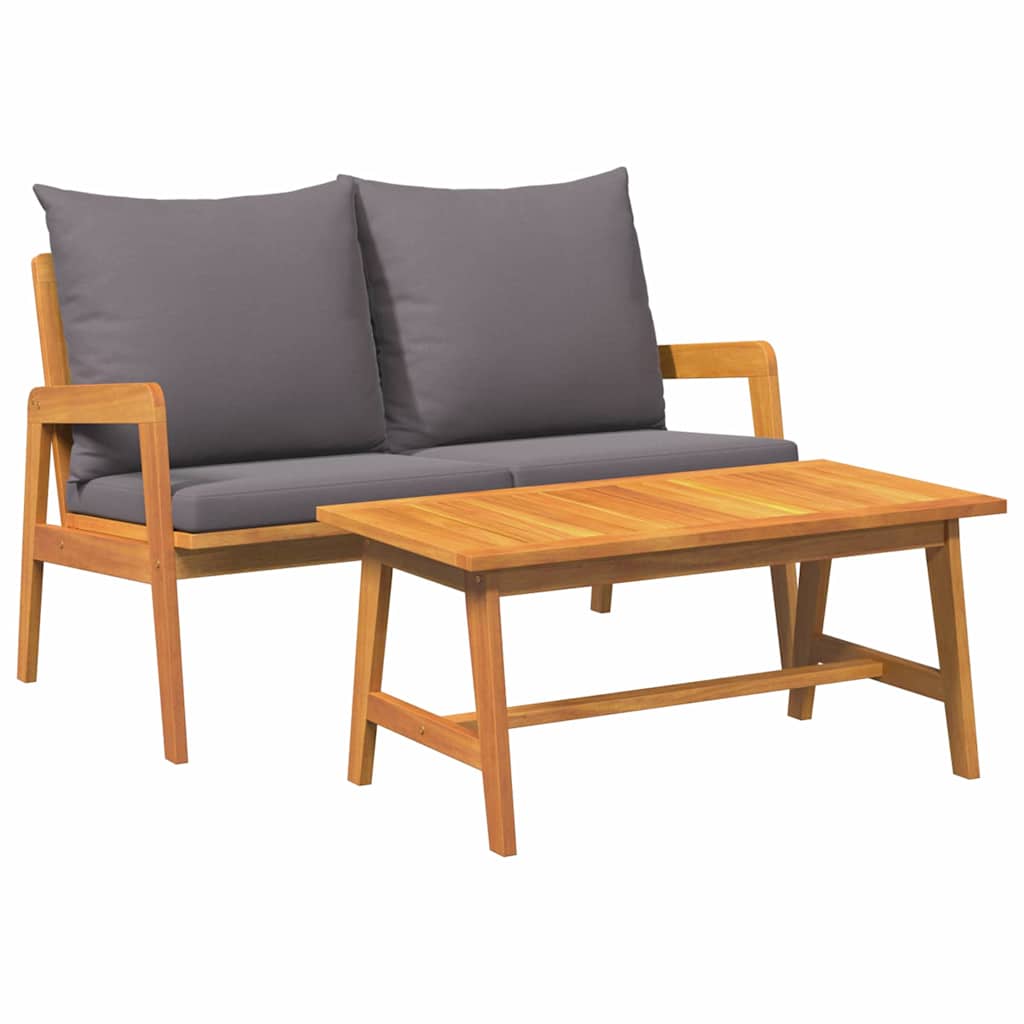 Bistro Set with Cushion 2 pcs Oil Natural Solid Acacia Wood