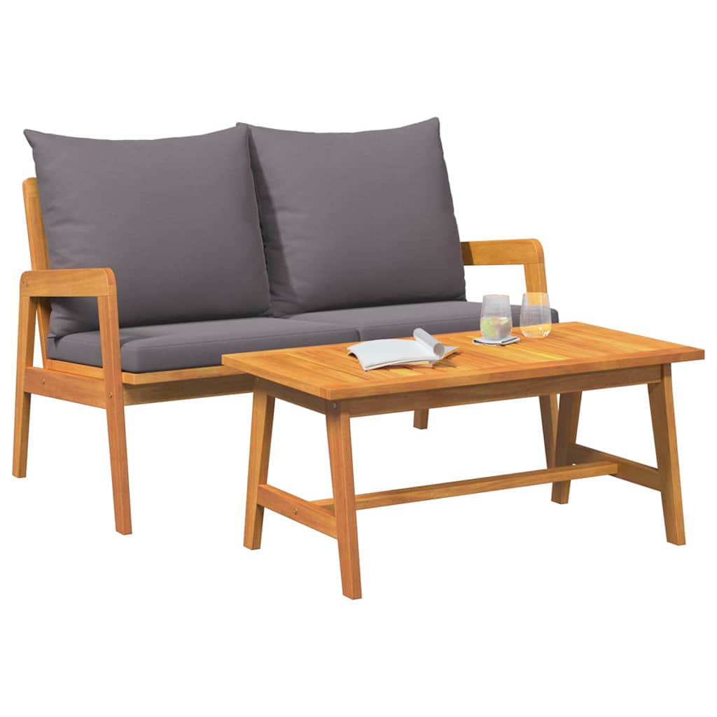 Bistro Set with Cushion 2 pcs Oil Natural Solid Acacia Wood