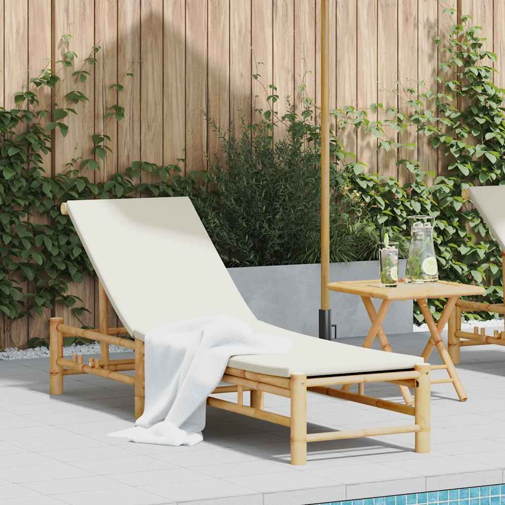 Sun Lounger with Cushions 55x199x30 cm Bamboo