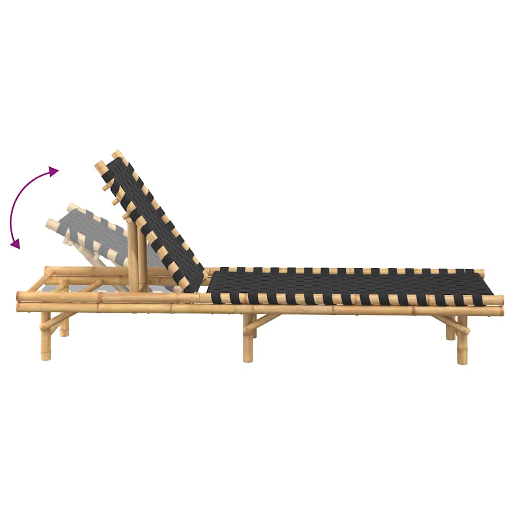 Sun Lounger with Black Woven Webbing 55x200x30 cm Bamboo