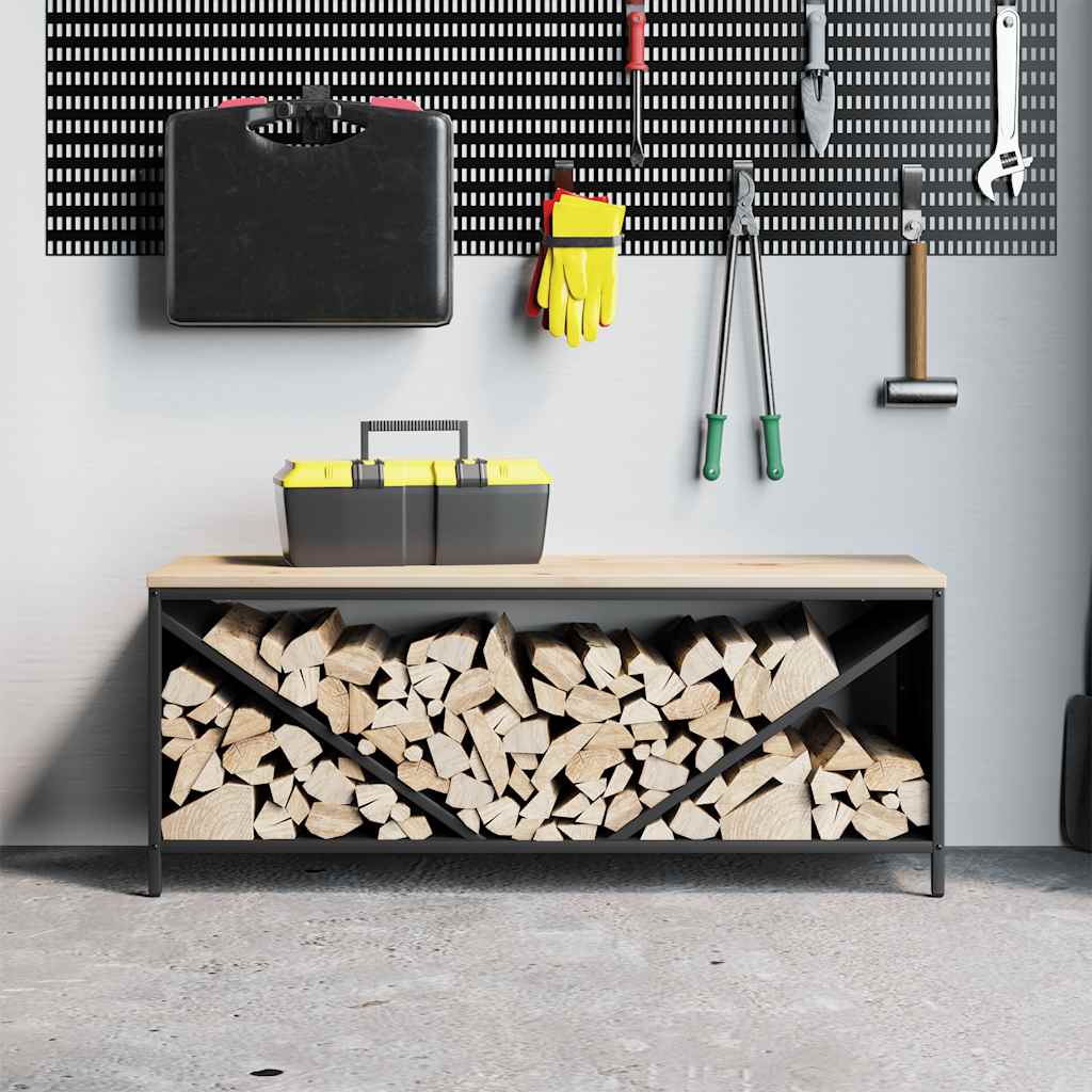 Firewood Rack with Wooden Top Black 100.5x35.5x40 cm