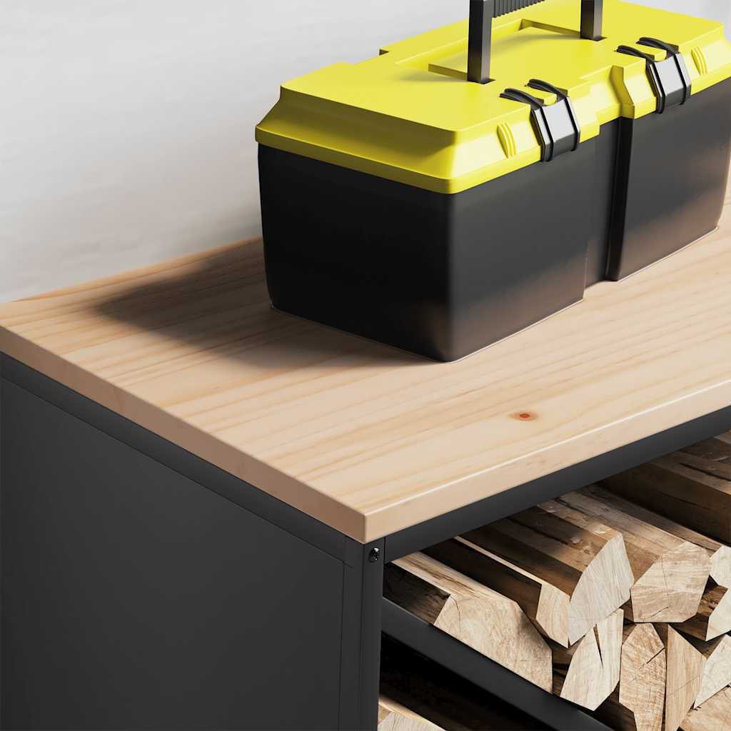 Firewood Rack with Wooden Top Black 100.5x35.5x40 cm