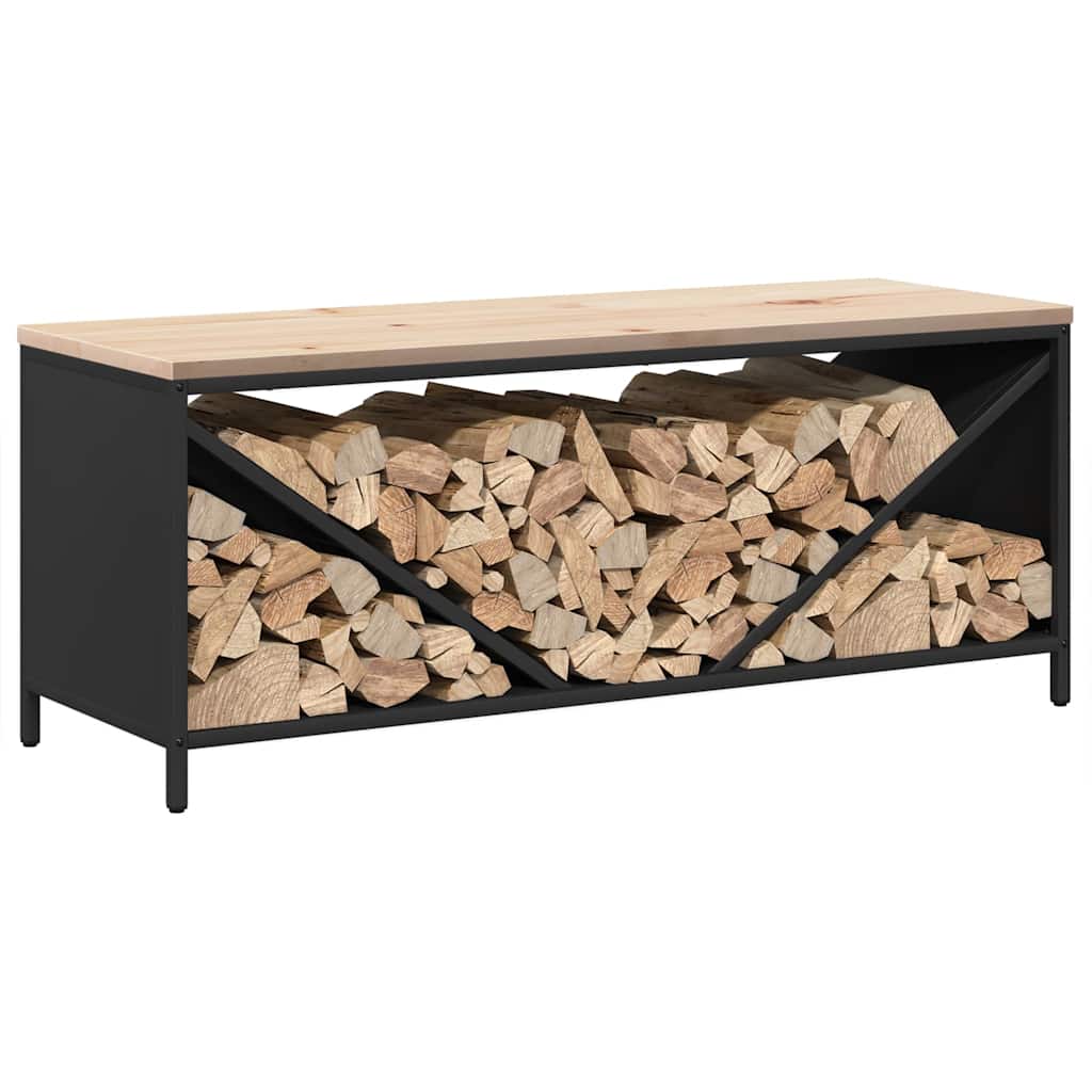 Firewood Rack with Wooden Top Black 100.5x35.5x40 cm