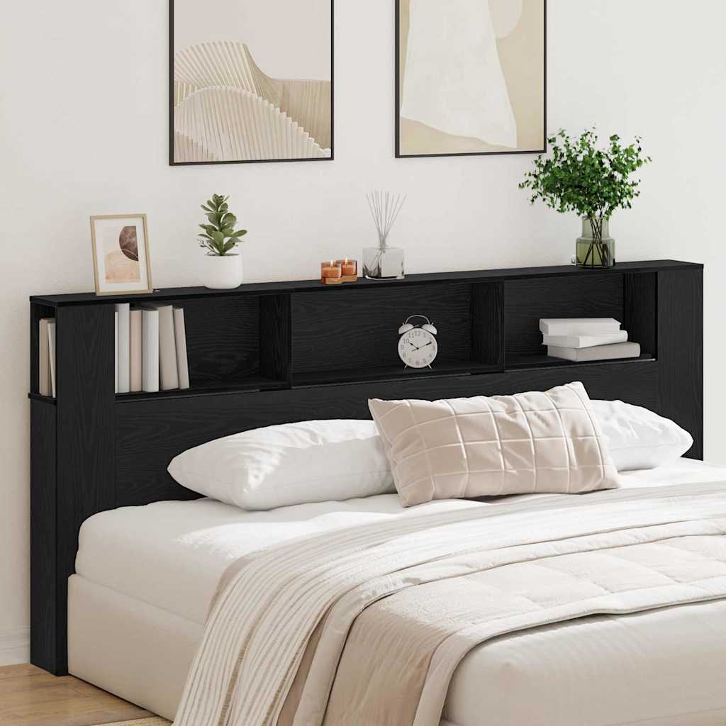 Headboard Cabinet with Shelf Black Oak 220 x 18.5 x 102.5 cm