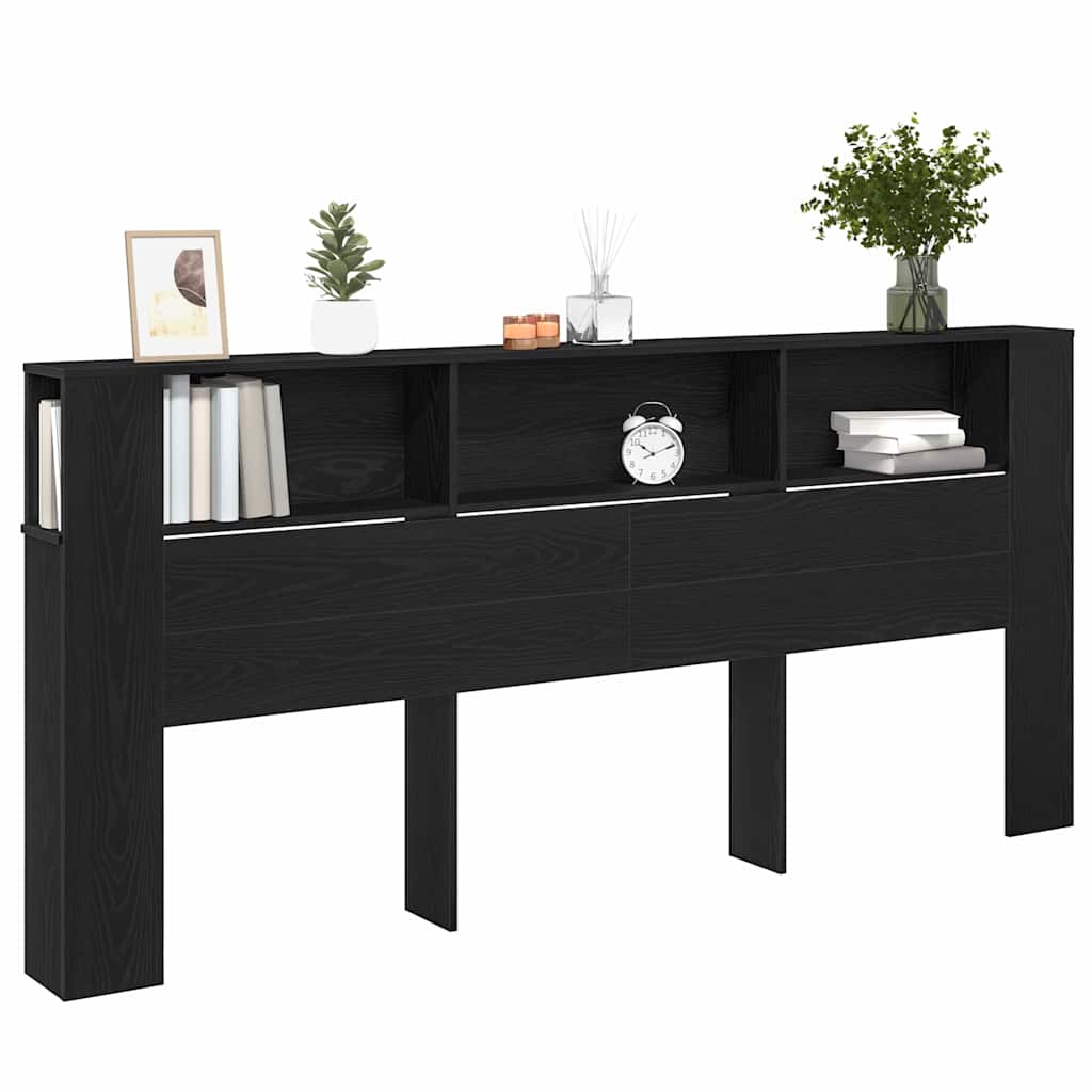 Headboard Cabinet with Shelf Black Oak 220 x 18.5 x 102.5 cm