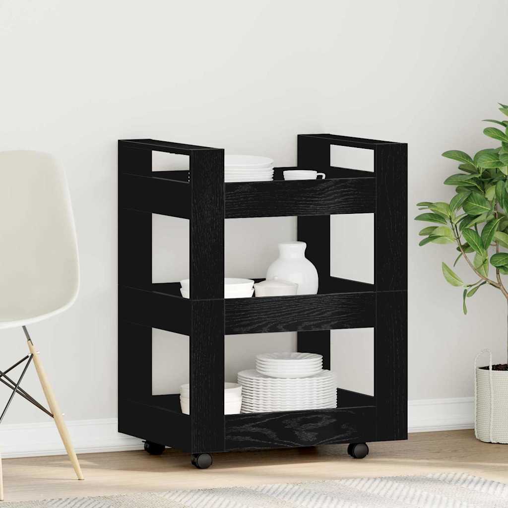 Kitchen Trolley Black oak 60 x 45 x 80 cm Engineered wood