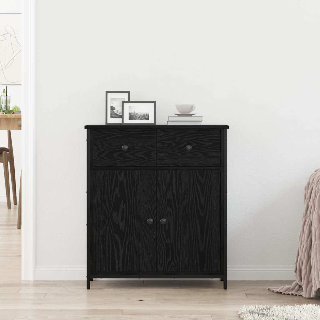 Sideboard with Drawer Black Oak 70 x 30 x 80 cm Engineered Wood