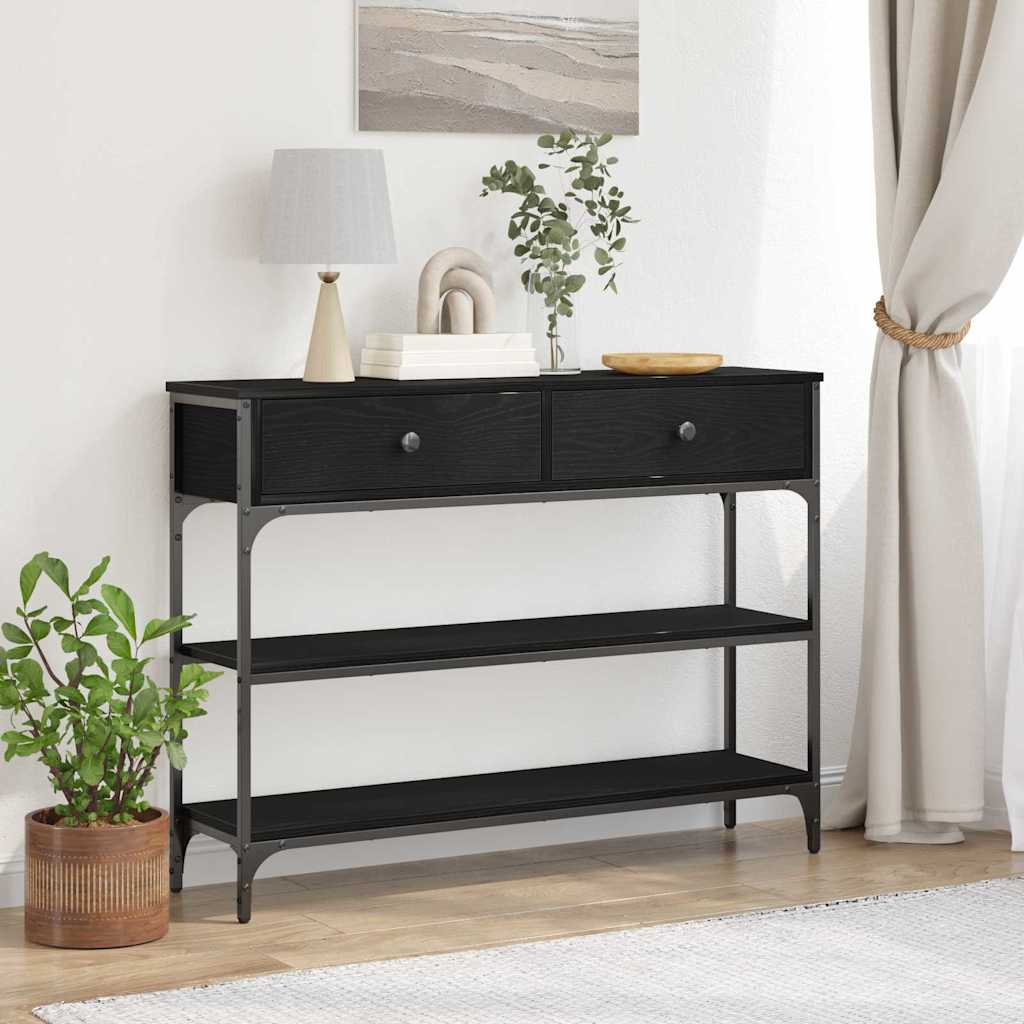 Console Table Black Oak 100 x 25 x 75 cm Engineered Wood