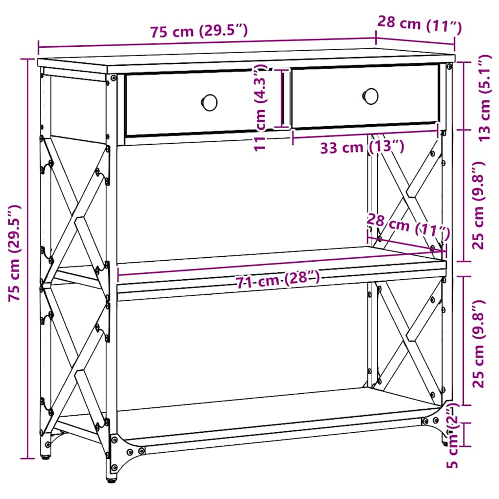 Console Table Artisan oak 75 x 28 x 75 cm