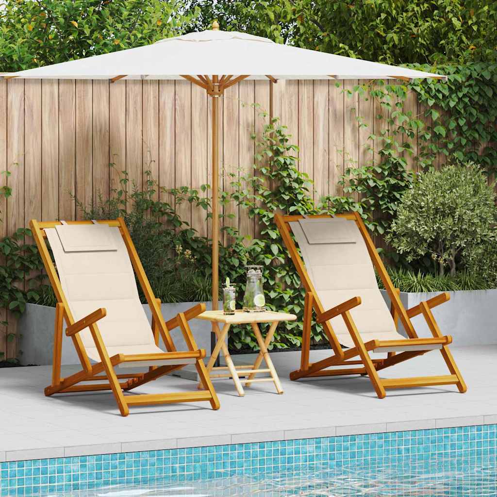 Beach Chair 2 pcs Brown Solid Acacia Wood