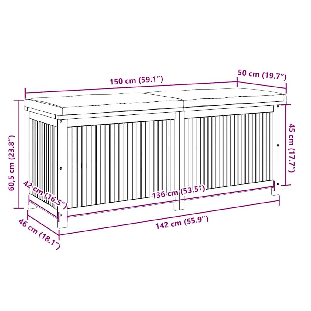 Outdoor Cushion Box 150x50x60.5 cm Solid Wood Acacia