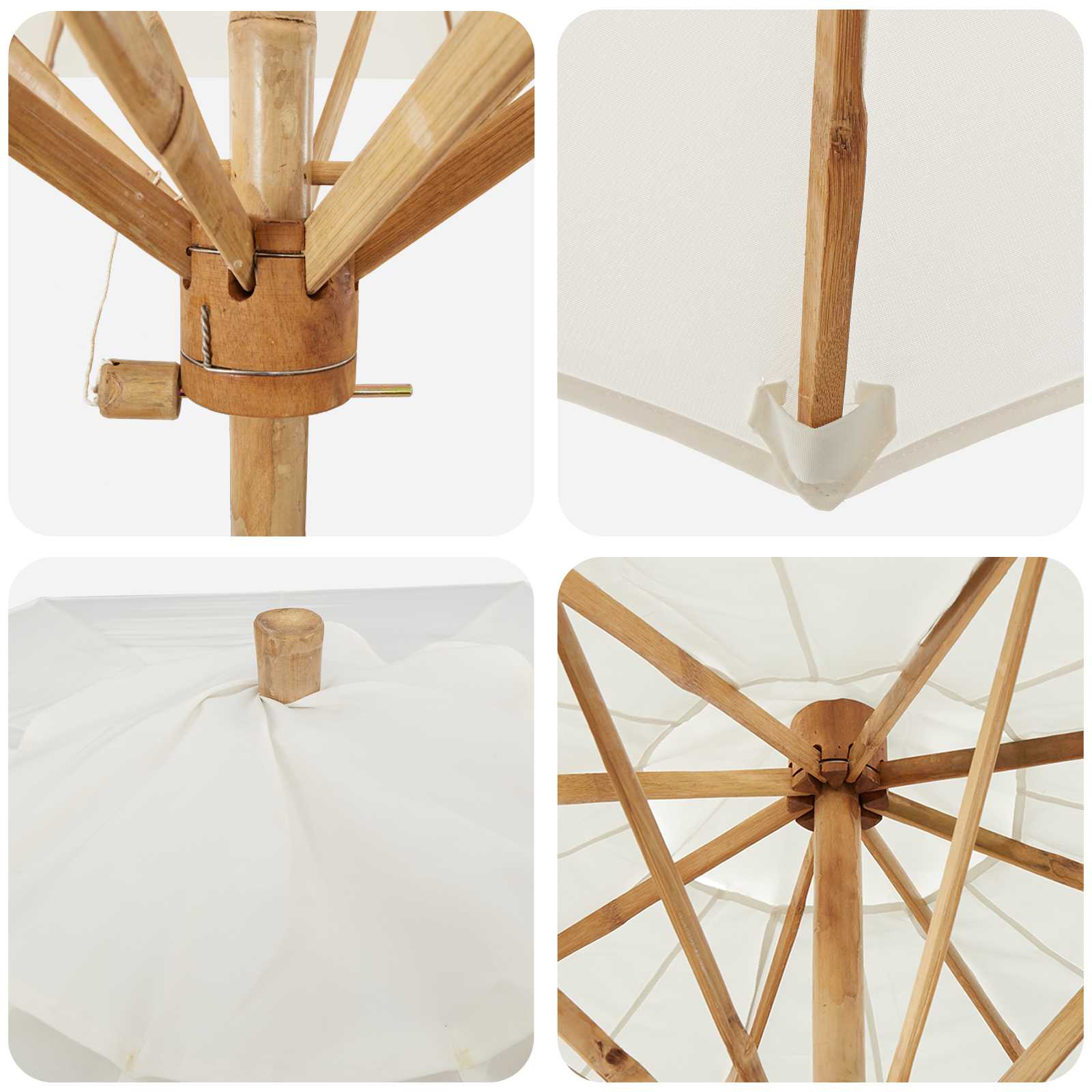 Garden Parasol Cream White Ø 240 x 260 cm Bamboo