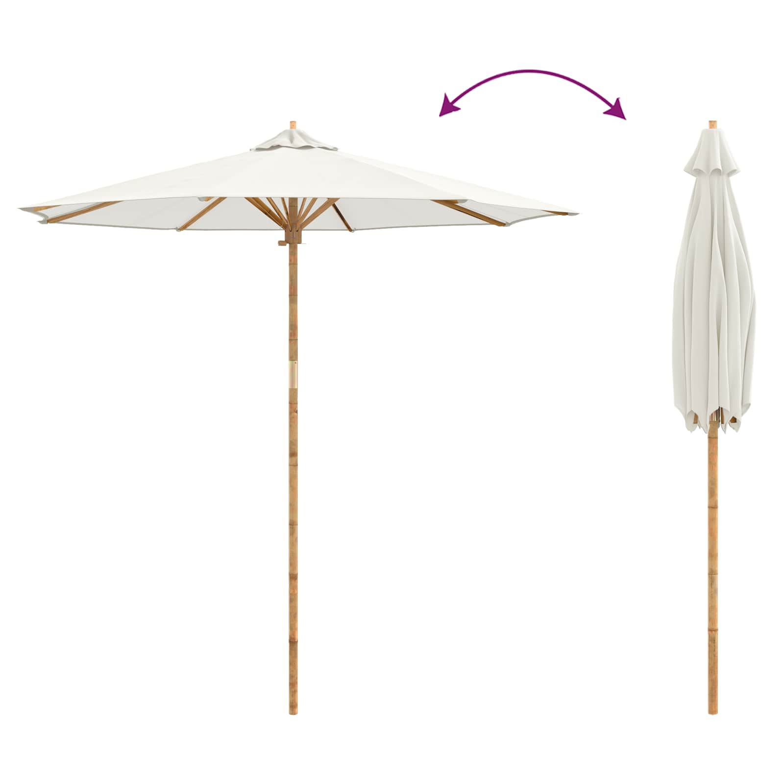 Garden Parasol Cream White Ø 240 x 260 cm Bamboo