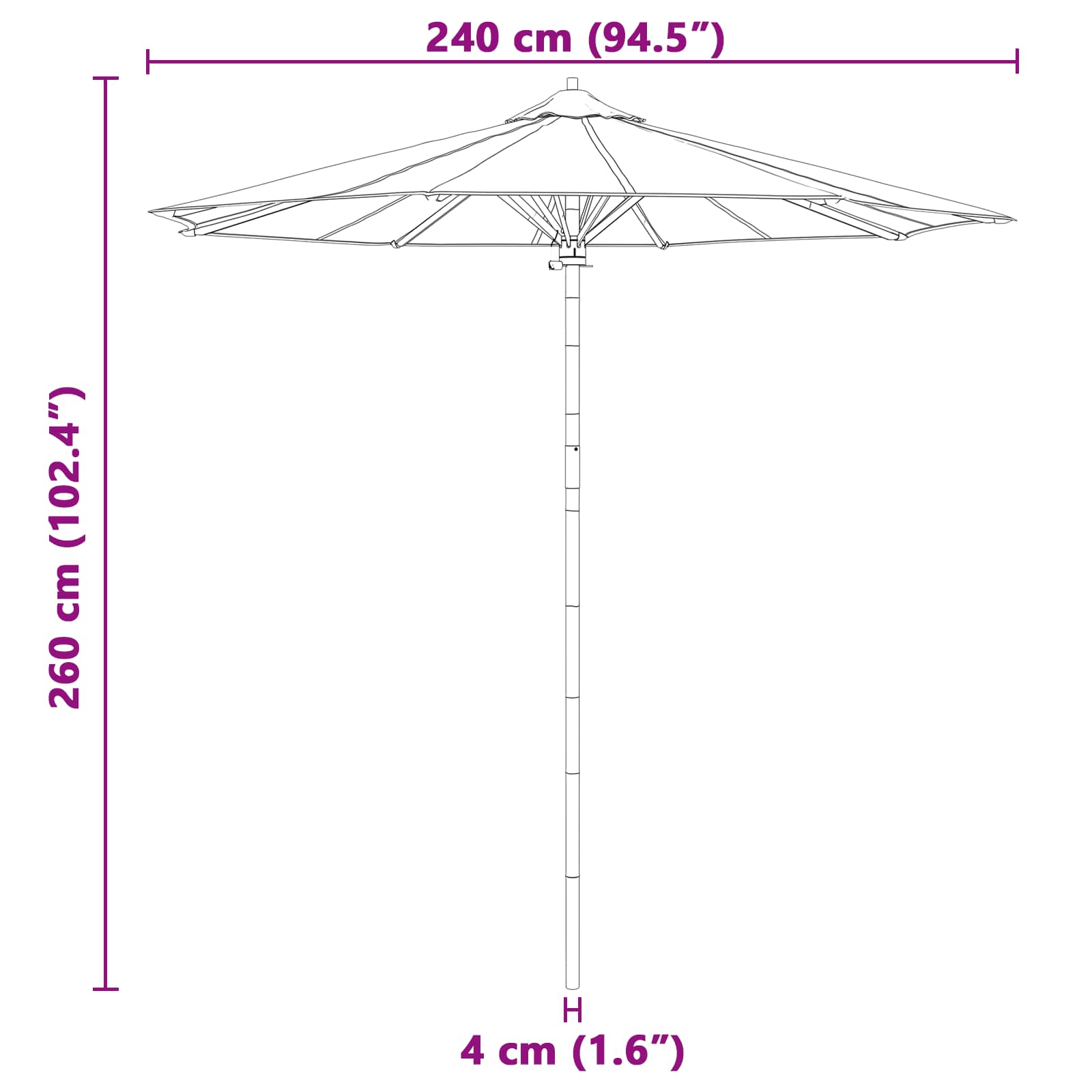 Garden Parasol Cream White Ø 240 x 260 cm Bamboo