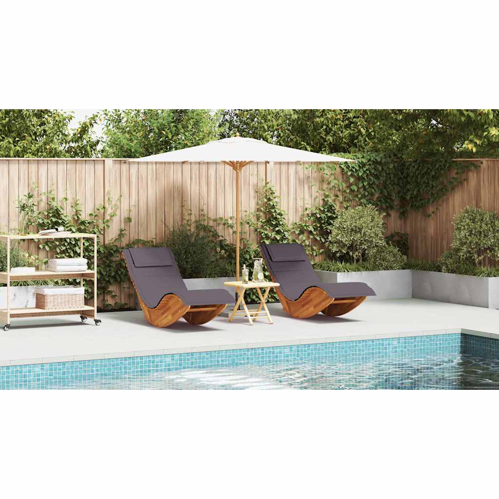 Sun Lounger with Cushion 2-person 2 pcs Brown Solid Acacia Wood