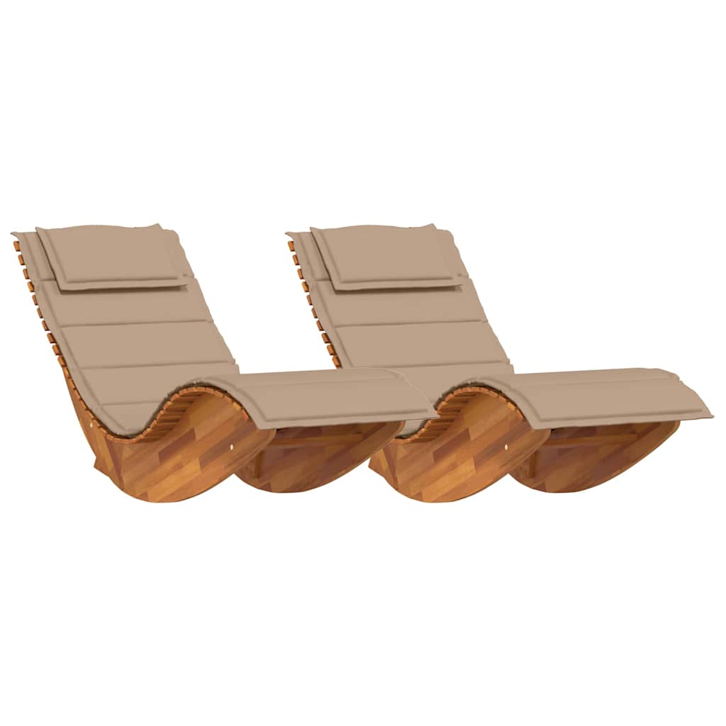 Sun Lounger with Cushion 2-person 2 pcs Brown Solid Acacia Wood
