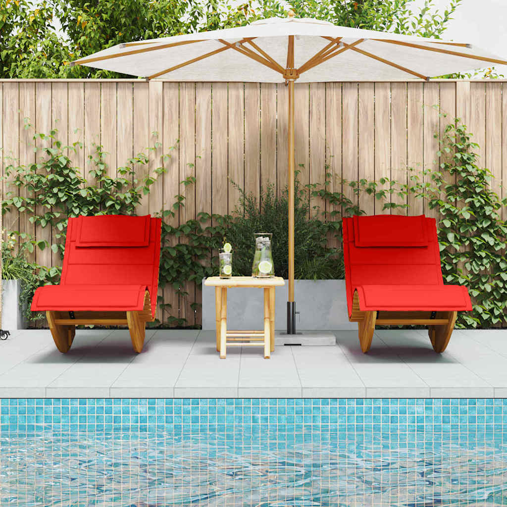 Sun Lounger with Cushion 2-person 2 pcs Brown Solid Acacia Wood