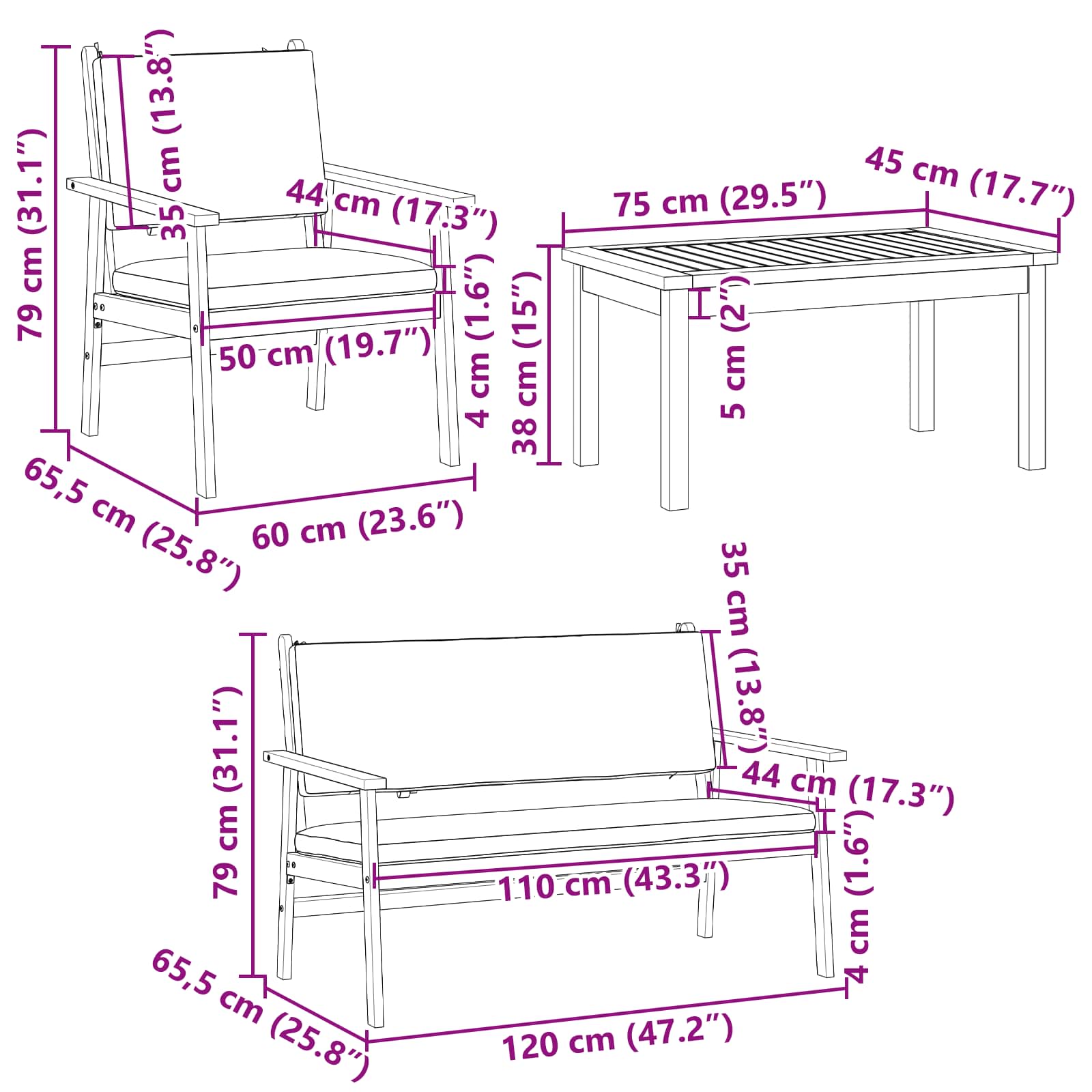 Garden Sofa Set 5 pcs Brown Solid Acacia Wood