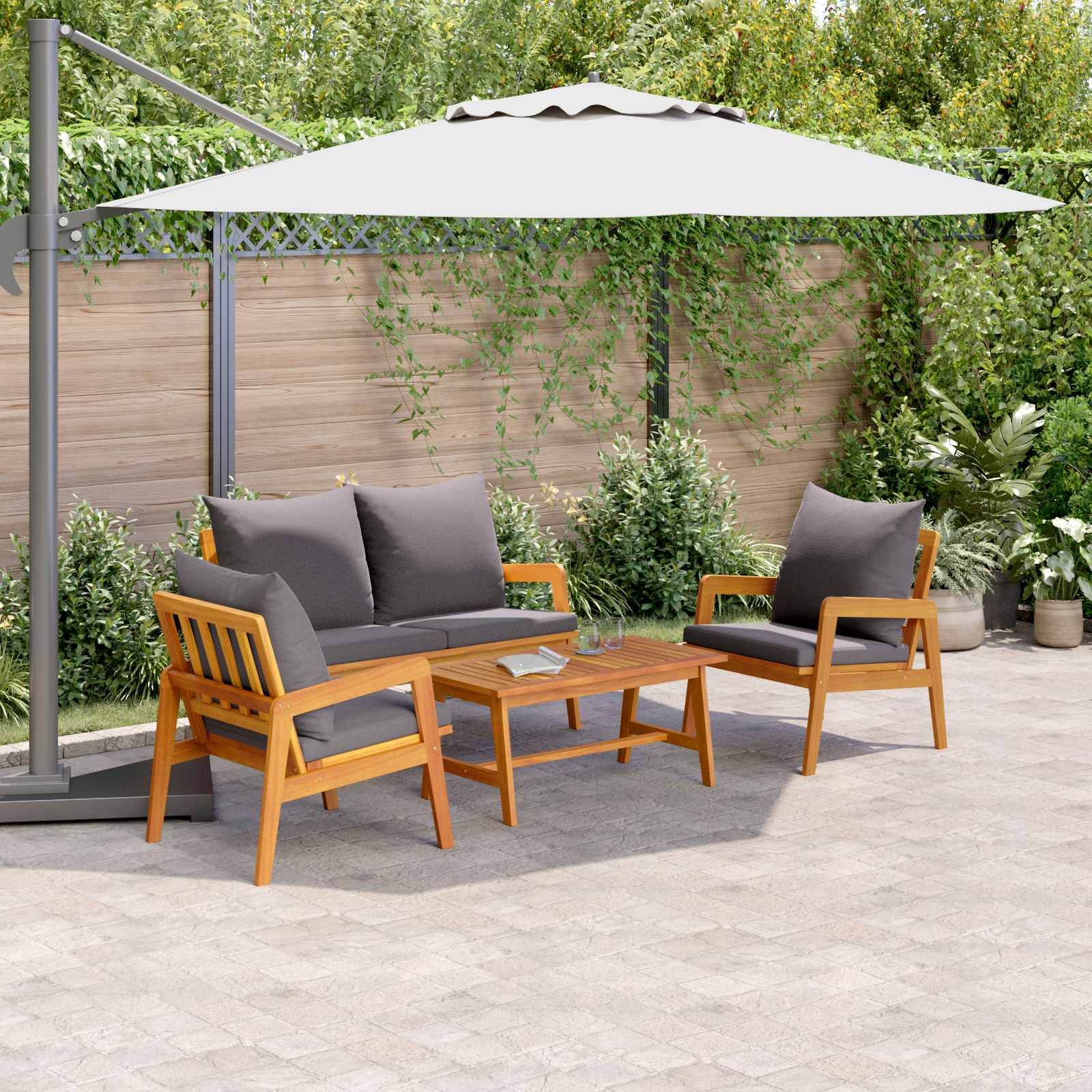 Bistro Set 4 pcs Brown Solid Acacia Wood