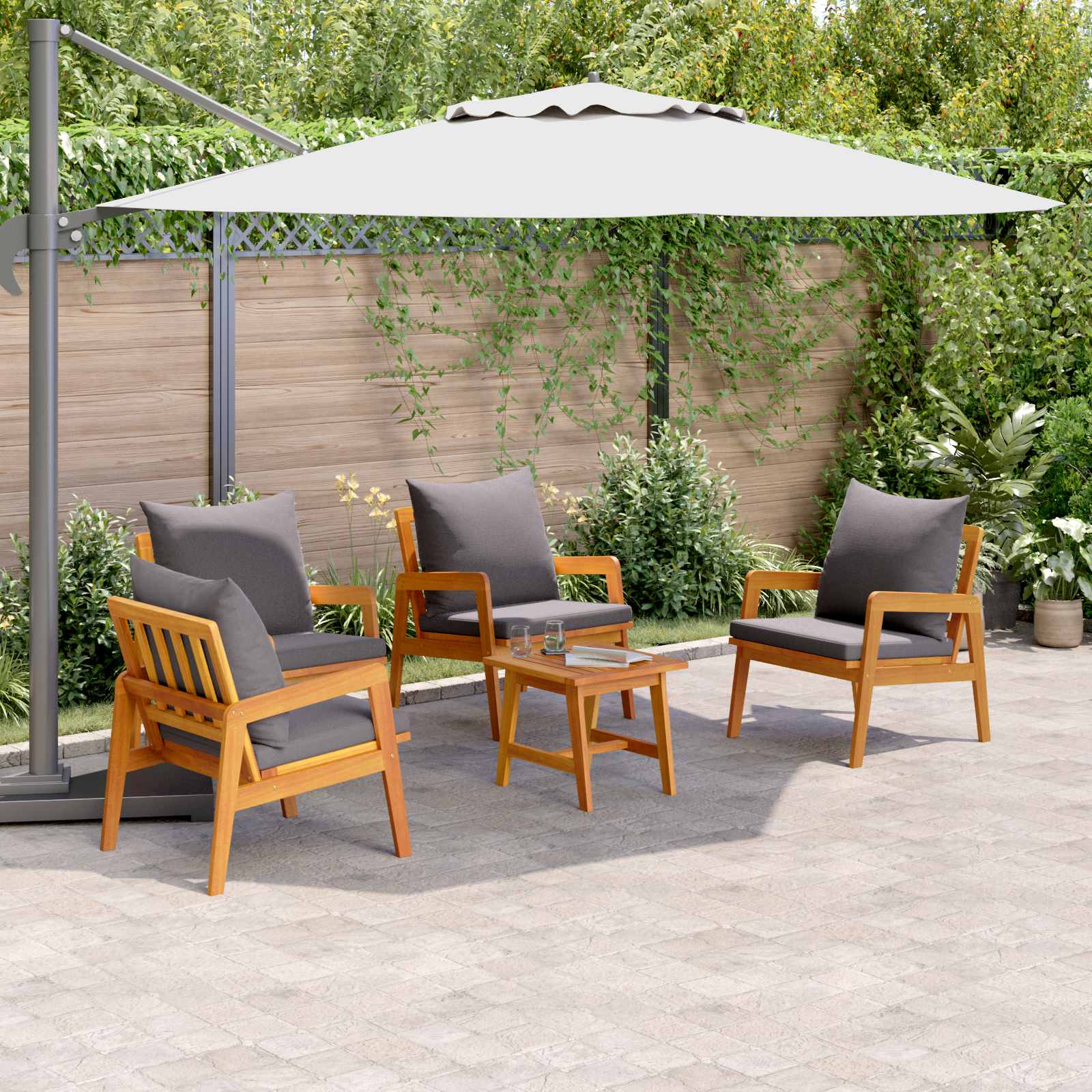 Bistro Set with Cushion 5 pcs Brown Solid Acacia Wood