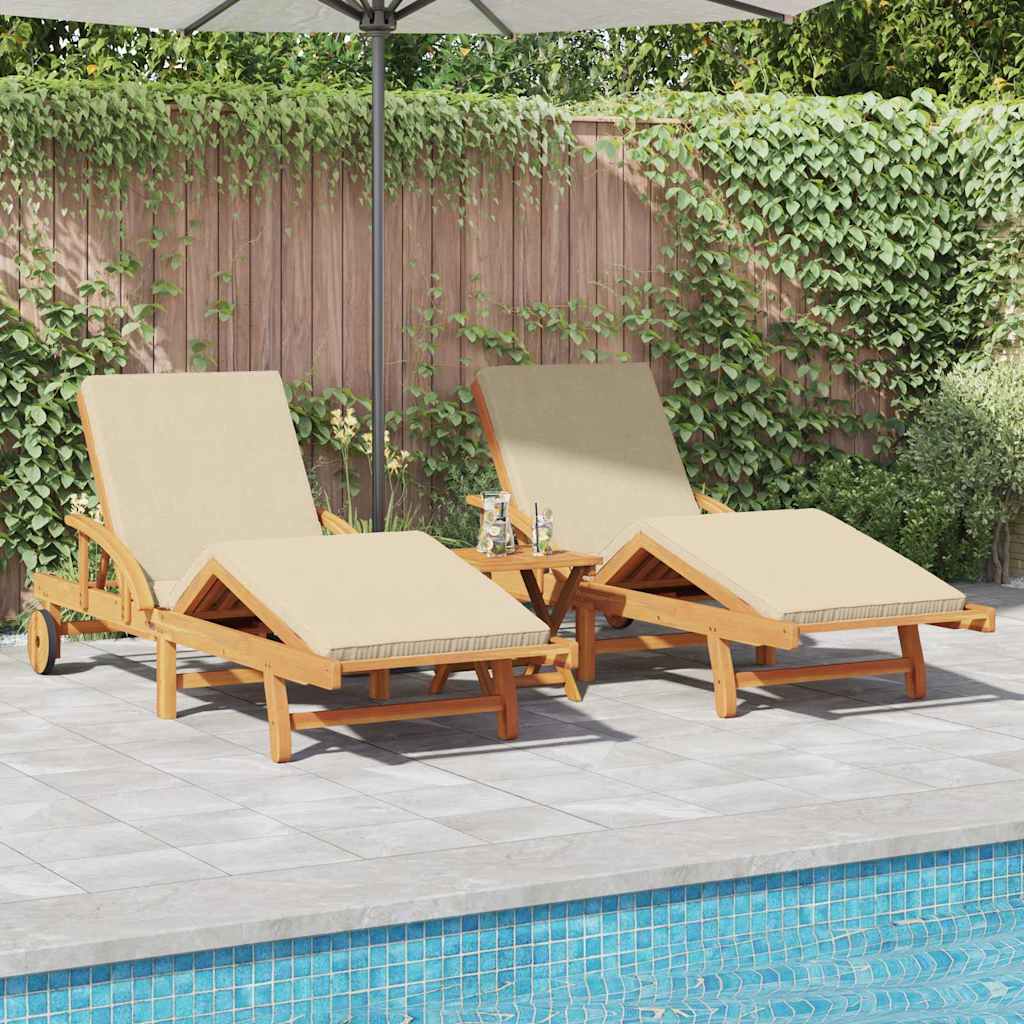 Sun Lounger 2 pcs Solid Acacia Wood Beige