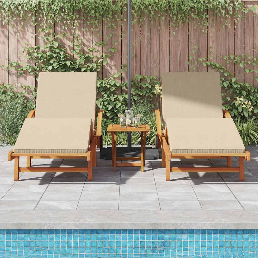 Sun Lounger 2 pcs Solid Acacia Wood Beige