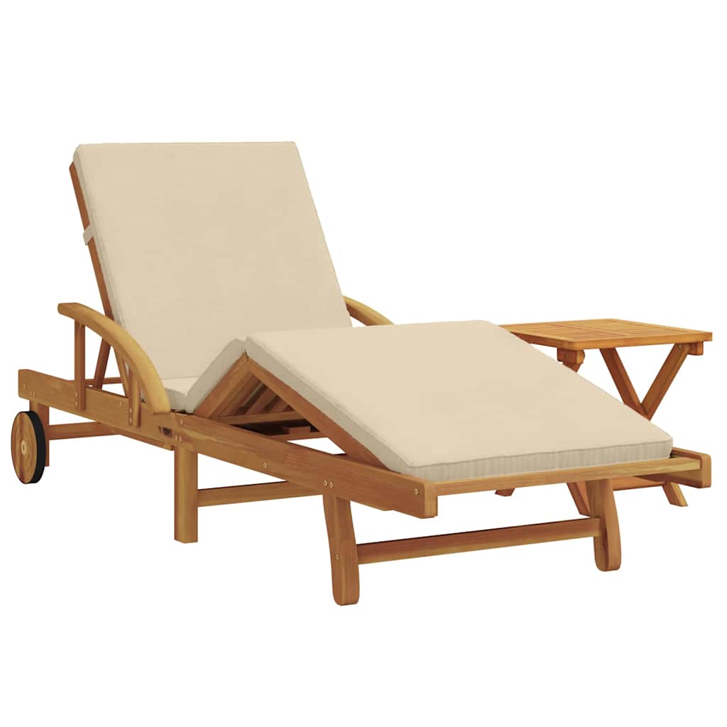 Sun Lounger 2 pcs Solid Acacia Wood Beige