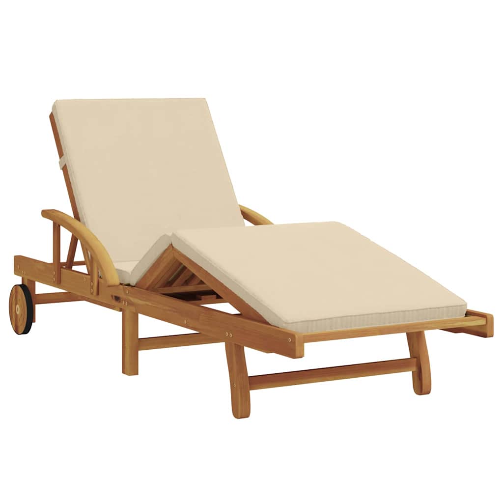 Sun Lounger 2 pcs Solid Acacia Wood Beige
