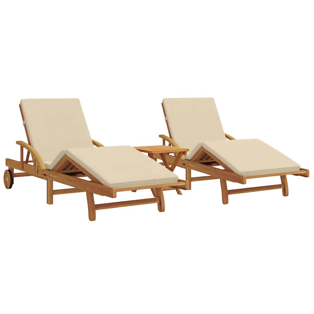 Sun Lounger 3 pcs Beige 200 x 67 x 84 cm Solid Acacia Wood