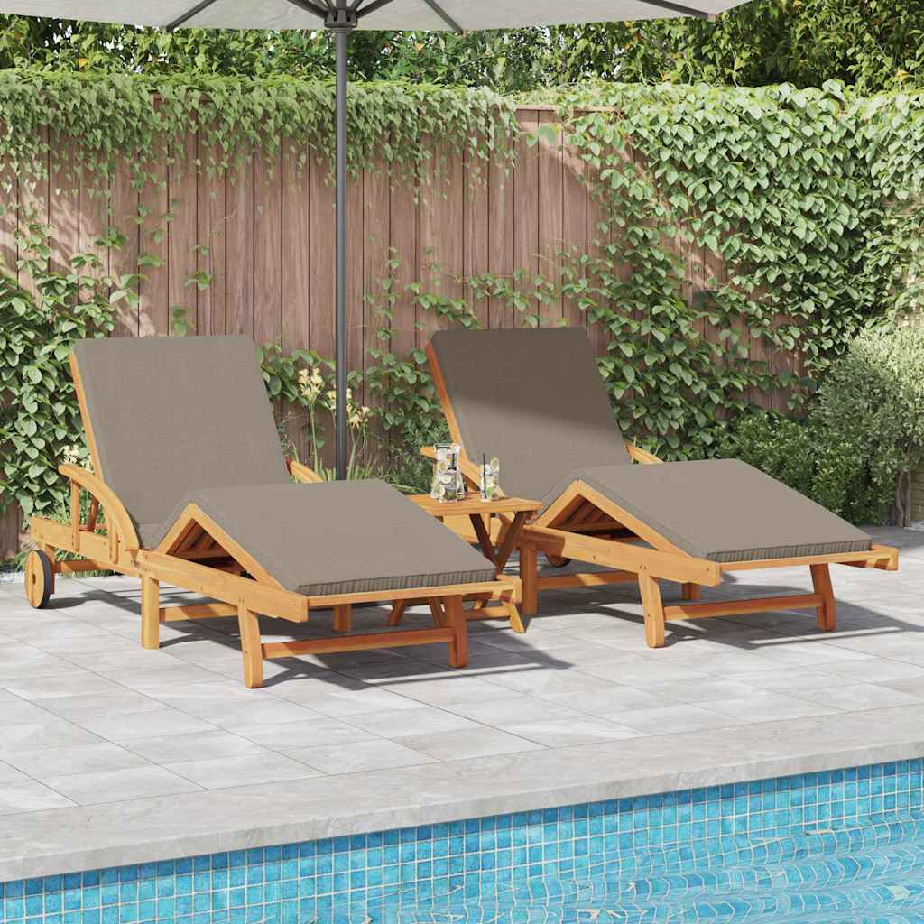 Sun Lounger 3 pcs Taupe 200 x 67 x 84 cm Solid Acacia Wood