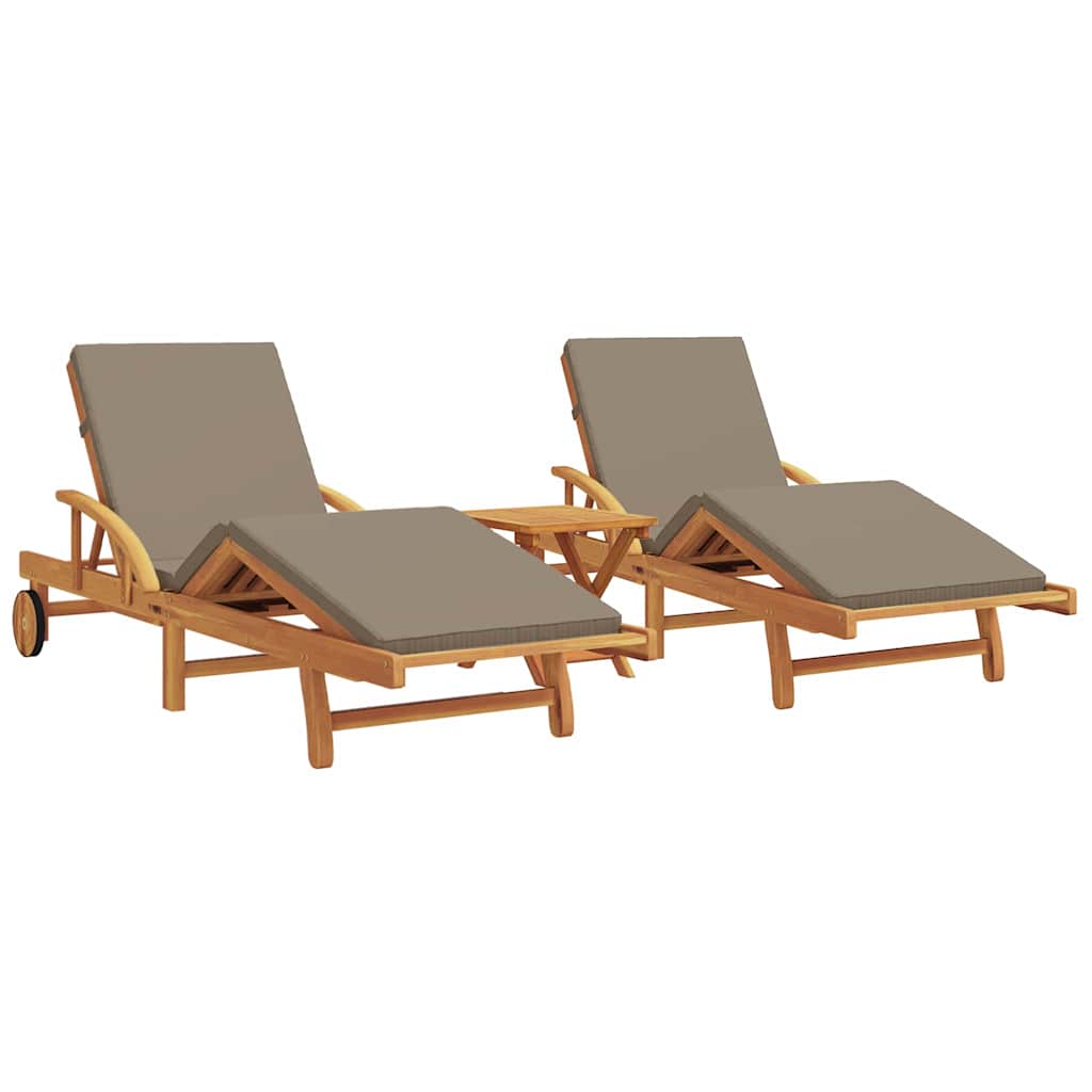 Sun Lounger 3 pcs Taupe 200 x 67 x 84 cm Solid Acacia Wood