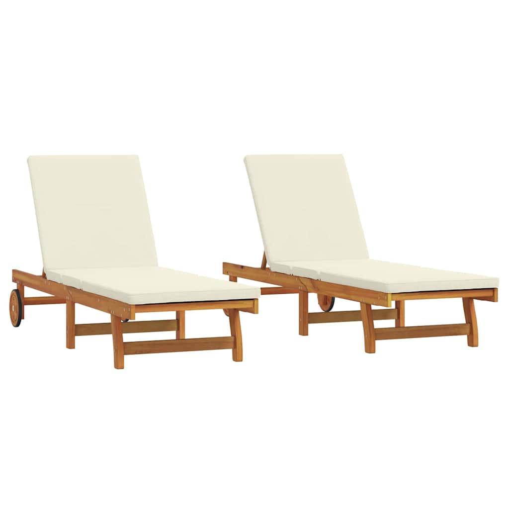 Sun Lounger 2 pcs Brown 65 x 199 x 84 cm Solid Acacia Wood