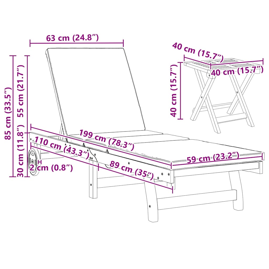 Sun Lounger Reclining 2-person 3 pcs Brown Solid Acacia Wood