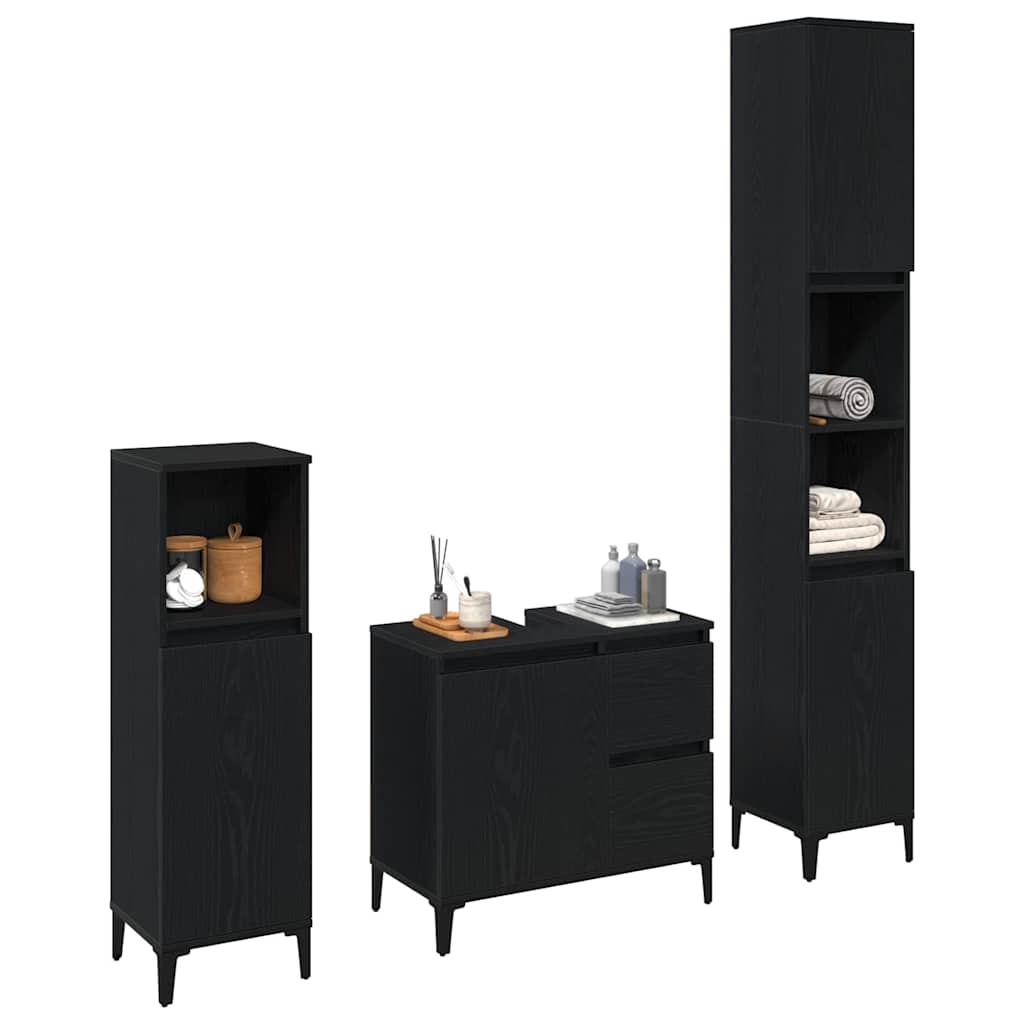 Bathroom Furniture Set Wall-mounted with Door 3 pcs Black Oak