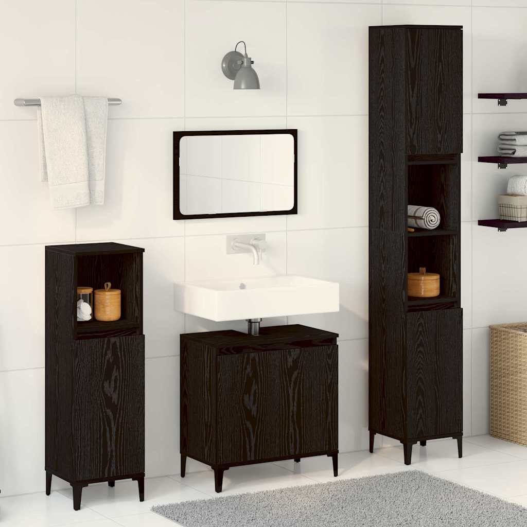 Bathroom Furniture Set Wall-mounted with Door 3 pcs Black Oak