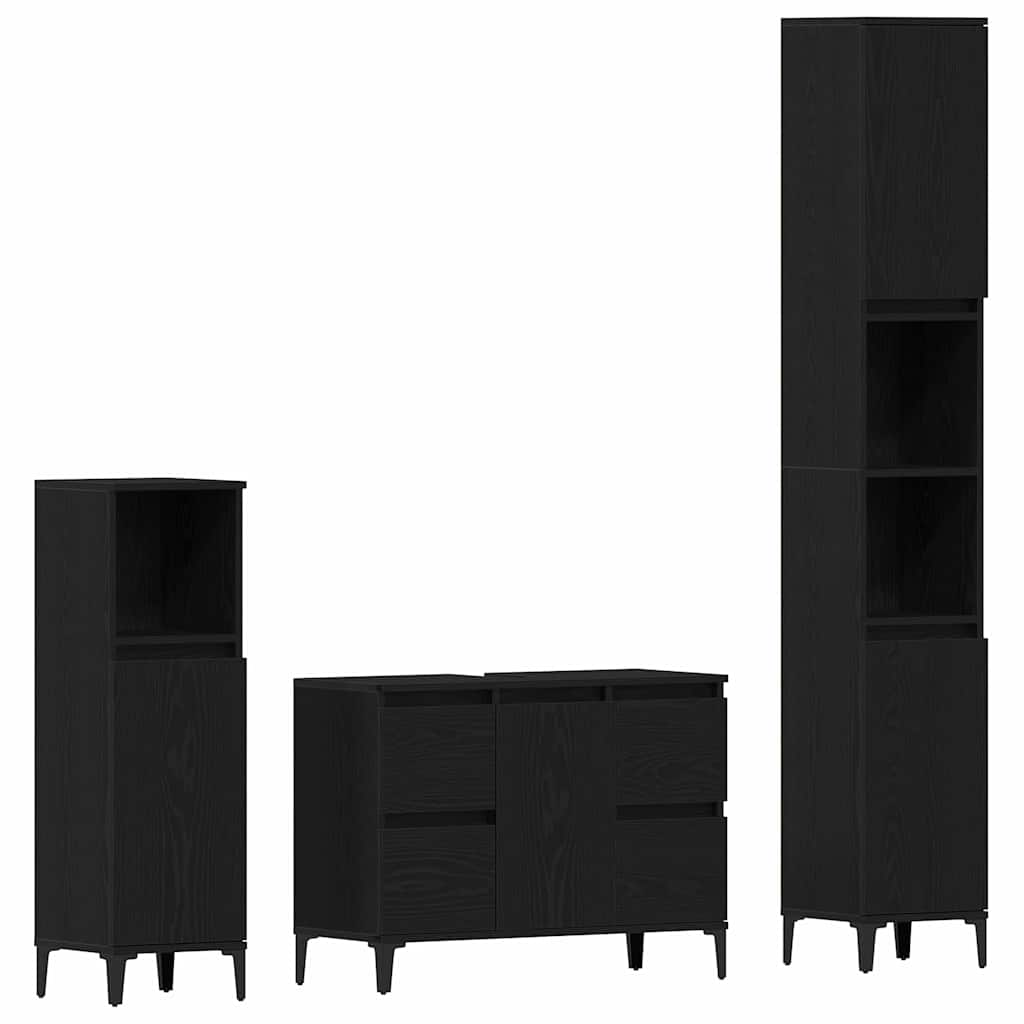 Bathroom Furniture Set 3 pcs Black Oak