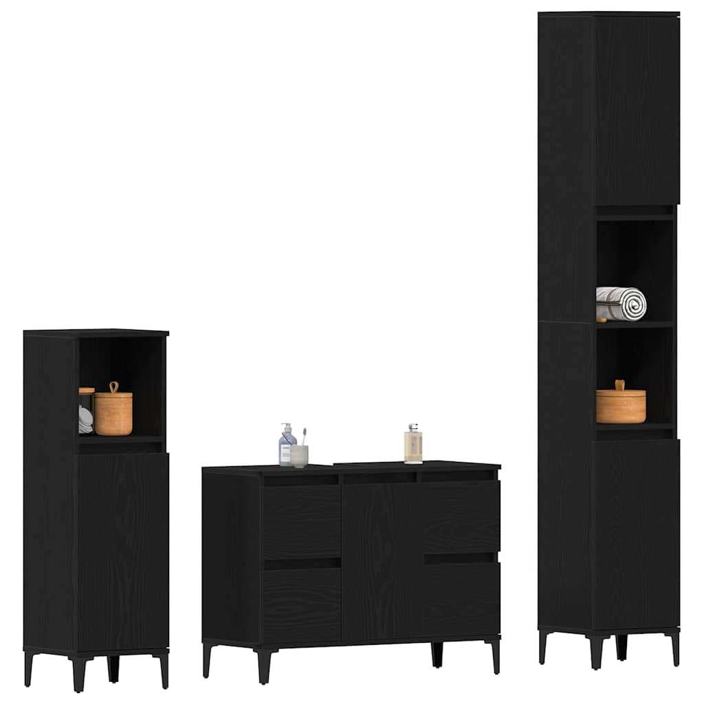 Bathroom Furniture Set Wall-mounted with Door 3 pcs Black Oak