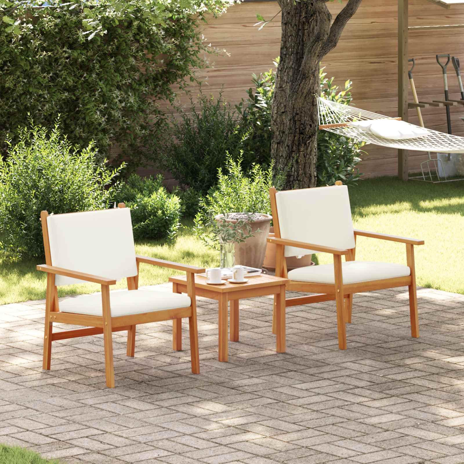 Garden Sofa Set with Cushion 3 pcs Brown Solid Acacia wood